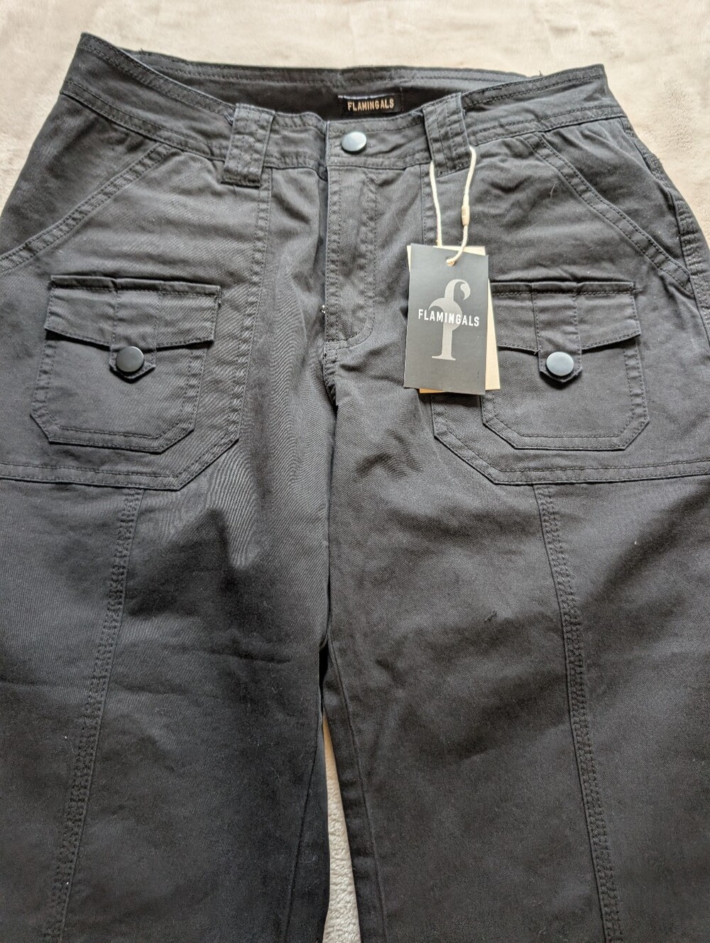Flamingals Classic High-Rise Straight Leg Cargo Pants - Black NWT Small - Picture 5 of 9